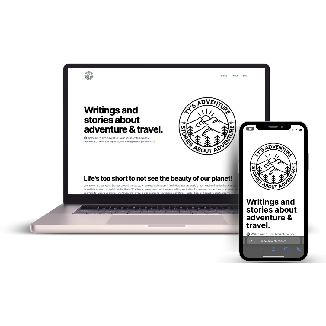 An image rendering of the Ty's Adventure Website that we built.